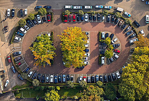 停车场,警察局,盖尔森基兴,圆,树,椭圆,圆形,鲁尔区,北莱茵威斯特伐利亚,德国