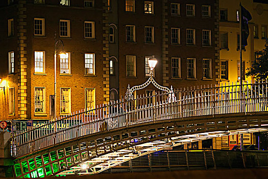 桥,上方,利菲河,夜晚,都柏林,爱尔兰
