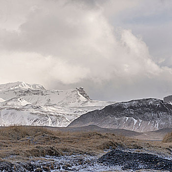 积雪,山,斯奈山半岛,冰岛