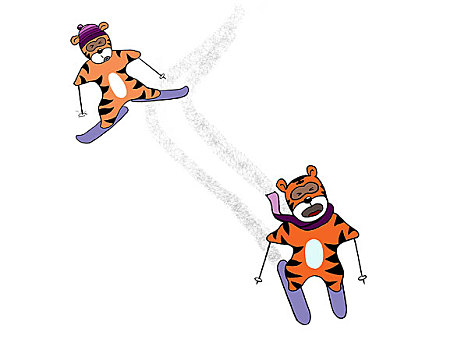 滑雪的两只老虎