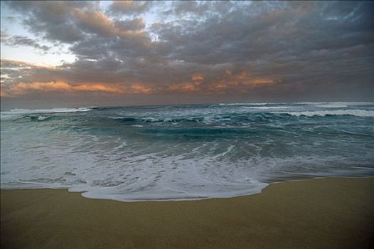 波浪,海滩,黄昏,瓦胡岛,夏威夷