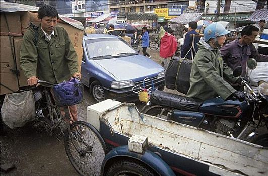 湖北,武汉,中心,塞车,汽车