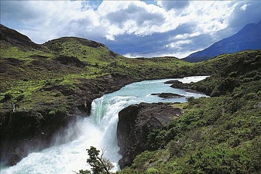 瀑布,大,托雷德裴恩国家公园,巴塔哥尼亚,智利,南美