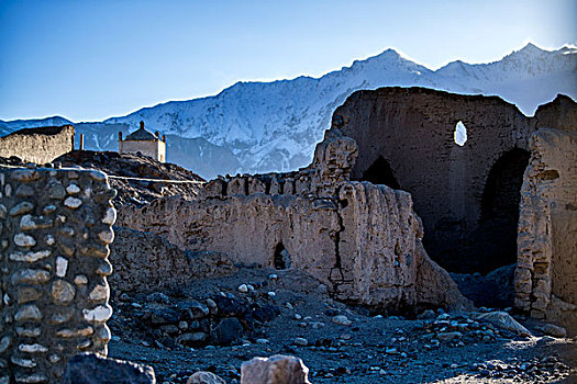 新疆,雪山,民居,旧址