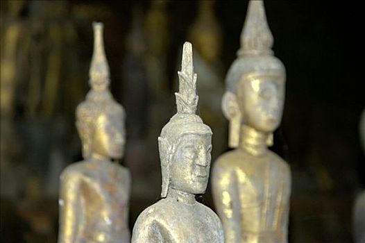 金色,佛像,木头,洞穴,靠近,琅勃拉邦,老挝