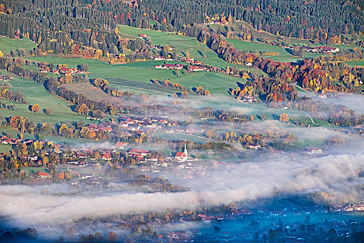 晨雾,瓦克尔斯堡,风景,靠近,兰格丽斯,上巴伐利亚,巴伐利亚,德国