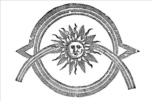 木刻,光环,太阳,象征,脸,1642年,文艺复兴