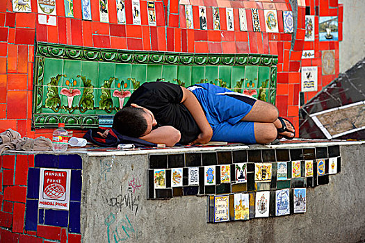 男人,睡觉,世界闻名,工作,智利人,艺术家,里约热内卢,巴西,南美