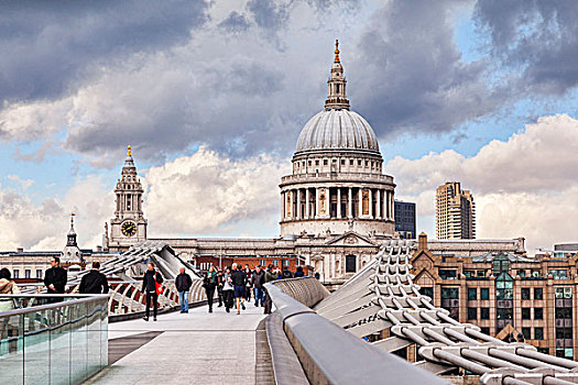 圣保罗大教堂,千禧桥,生动,天空,伦敦,英格兰,英国,欧洲
