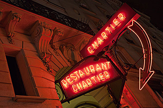霓虹标识,入口,餐馆,巴黎,法国