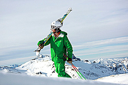 法国,阿尔卑斯山,男性,滑雪者,走