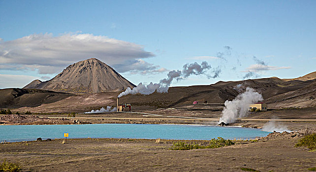 冰岛,地热发电站,米湖,区域,蒸汽,烟囱,蓝湖,火山,背景