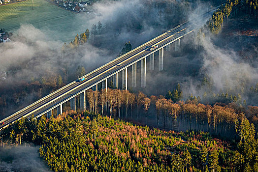 航拍,阿恩斯贝格,高速公路,桥,雾,云,藻厄兰