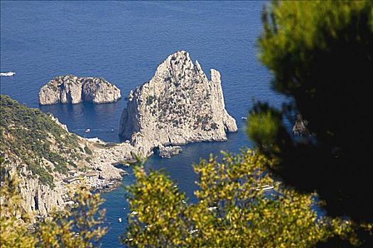 俯拍,岩石构造,海中,石头,卡普里岛,坎帕尼亚区,意大利