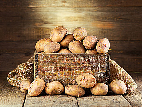 新鲜,土豆,木盒