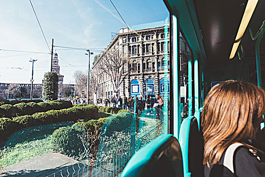 局部,风景,女人,巴士,米兰,伦巴第,意大利,欧洲