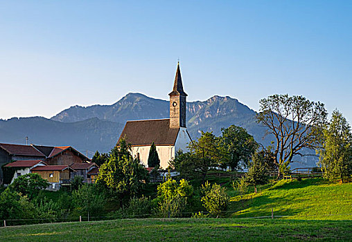 圣彼得教堂,后面,巴伐利亚阿尔卑斯山,齐姆高,上巴伐利亚,巴伐利亚,德国,欧洲