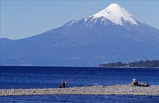 智利,湖区,捕鱼者,后面