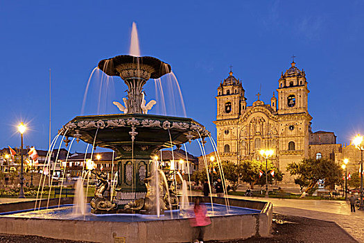 喷泉,正面,耶稣,教堂,马约尔广场,库斯科,省,秘鲁,南美