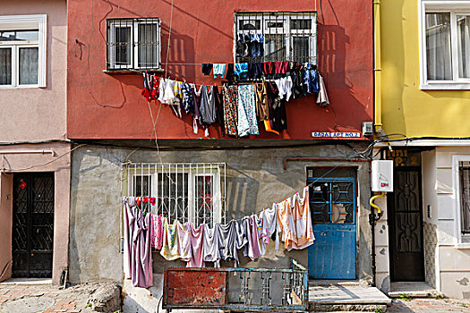 洗衣服,悬挂,晾衣绳,建筑,区域,地区,伊斯坦布尔,欧洲,土耳其,亚洲