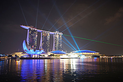 夜景,聚光灯,码头,沙,湾,酒店,水岸,新加坡