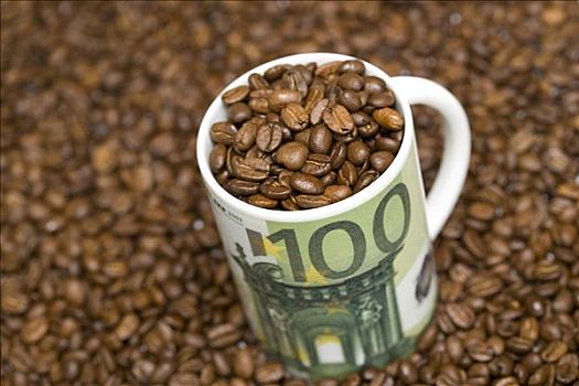 咖啡豆,填充,大杯,100欧元,钞票
