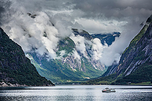 渡轮,穿过,水,区域,霍达兰,西部,挪威