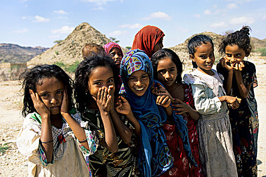也门,山,区域,女孩