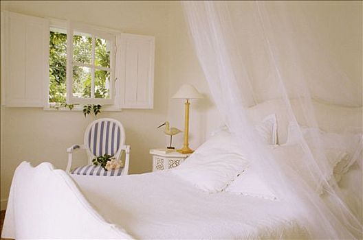 卧室,白色,氛围,窗户,打开,翠绿