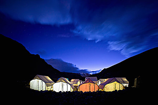 帐篷,光亮,山谷,夜晚,印度