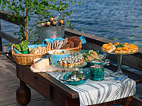 仲夏,食物,码头,湖,瑞典