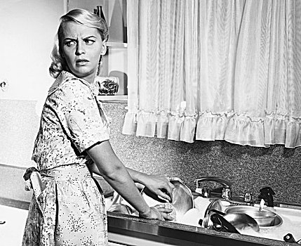 女青年,洗碗,厨房