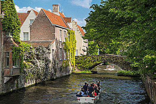 游船,运河,中世纪城市,布鲁日,比利时