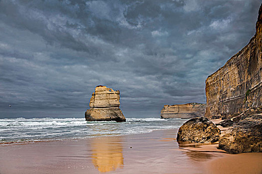 十二使徒岩,风景,海滩,海洋,道路,澳大利亚,坎贝尔港国家公园,岩石构造,堆积