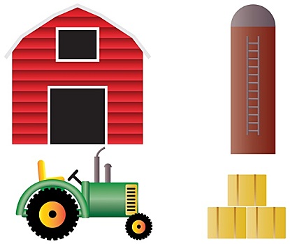 农场,红色,谷仓,拖拉机,动物