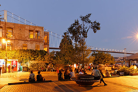 街景,苏丹,左边,博斯普鲁斯海峡,桥,背影,夜晚,伊斯坦布尔,省,土耳其,亚洲