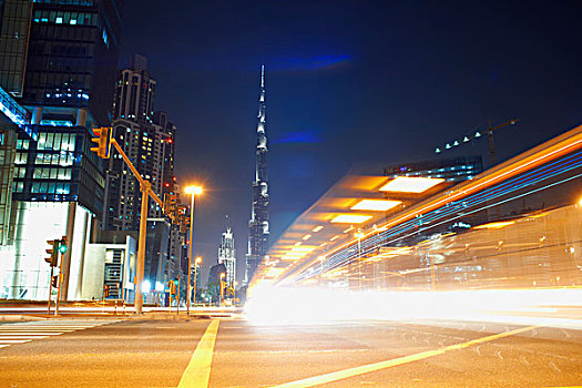城市,夜晚,展示,哈利法,背景,光影,迪拜,阿联酋