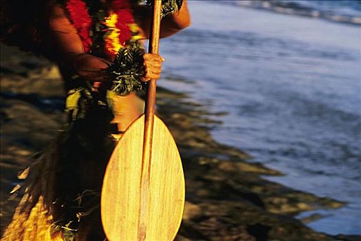 夏威夷,特写,手,拿着,木质,划船,下午,亮光