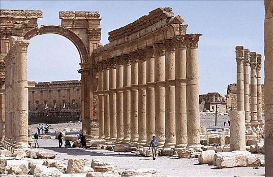 柱子,大门,帕尔迈拉,叙利亚,中东,东方,亚洲,世界遗产