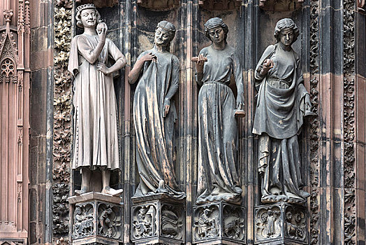 雕塑,门口,愚蠢,斯特拉斯堡,大教堂,阿尔萨斯,法国,欧洲