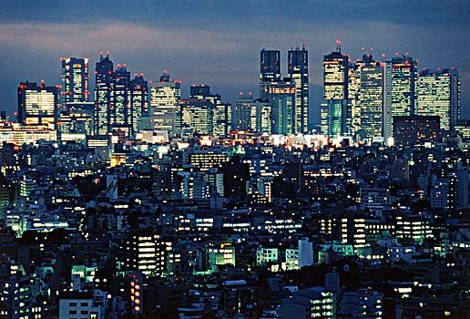 日本,东京都,新宿区,晚间,远景,新宿,天际线,大幅,尺寸