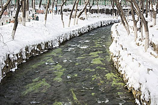 冬日森林雪景流水