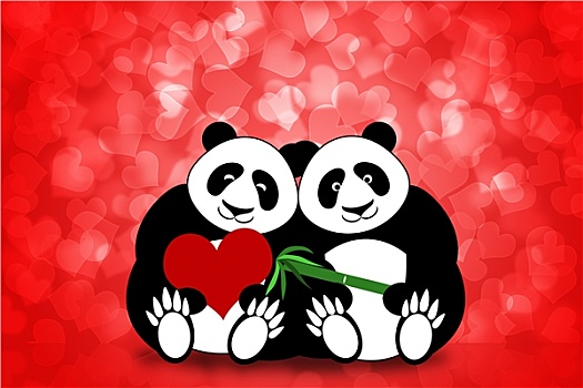 高兴,情人节,熊猫,情侣,心形