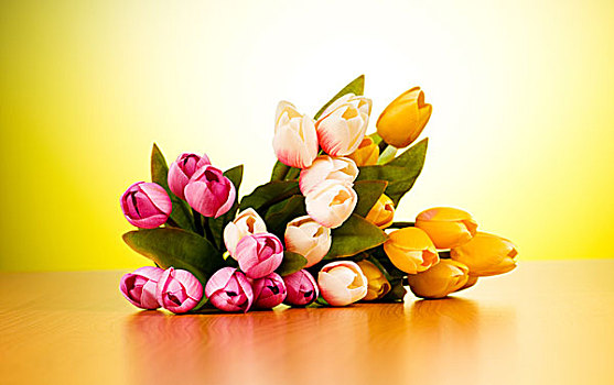 花束,彩色,郁金香,桌子