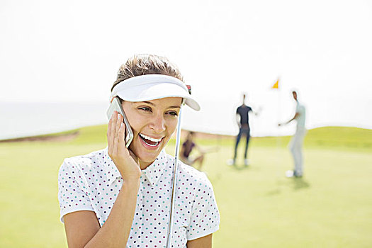 女人,交谈,手机,高尔夫球场