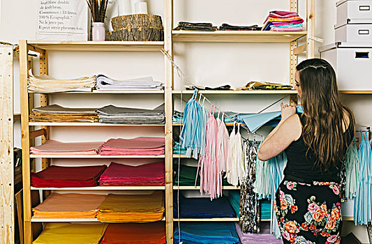 女性,纺织品,设计师,选择,设计室