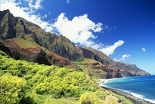 夏威夷,考艾岛,纳帕利海岸,卡拉拉乌谷,隔绝,海滩