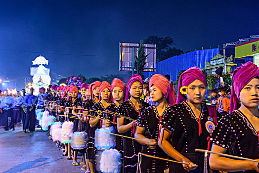 卡劳,女人,烟花,音乐,节日,掸邦,缅甸
