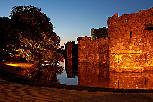 威尔士,安格尔西岛,城堡,护城河,黄昏,一个,供给,许多,爱德华时代
