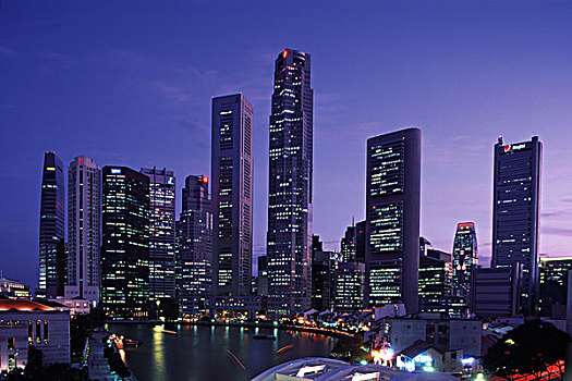 摩天大楼,光亮,黄昏,新加坡